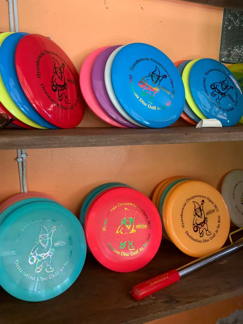 Disc Golf Thailand discs stacked on the shop shelves